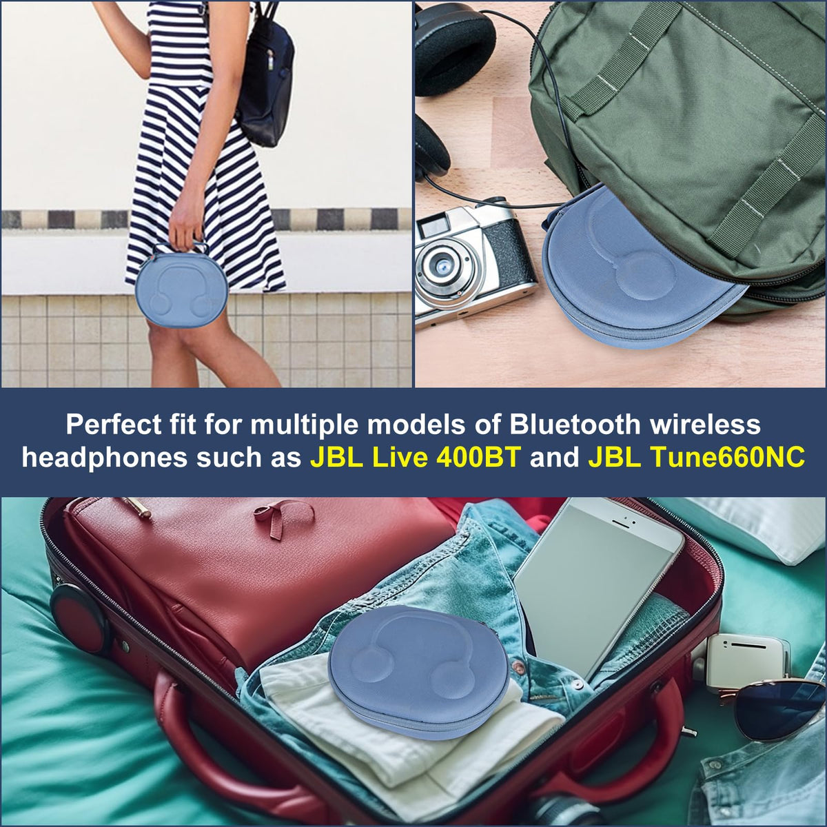 ZUJFPL headphones inside case demonstrating secure fit and accessory room