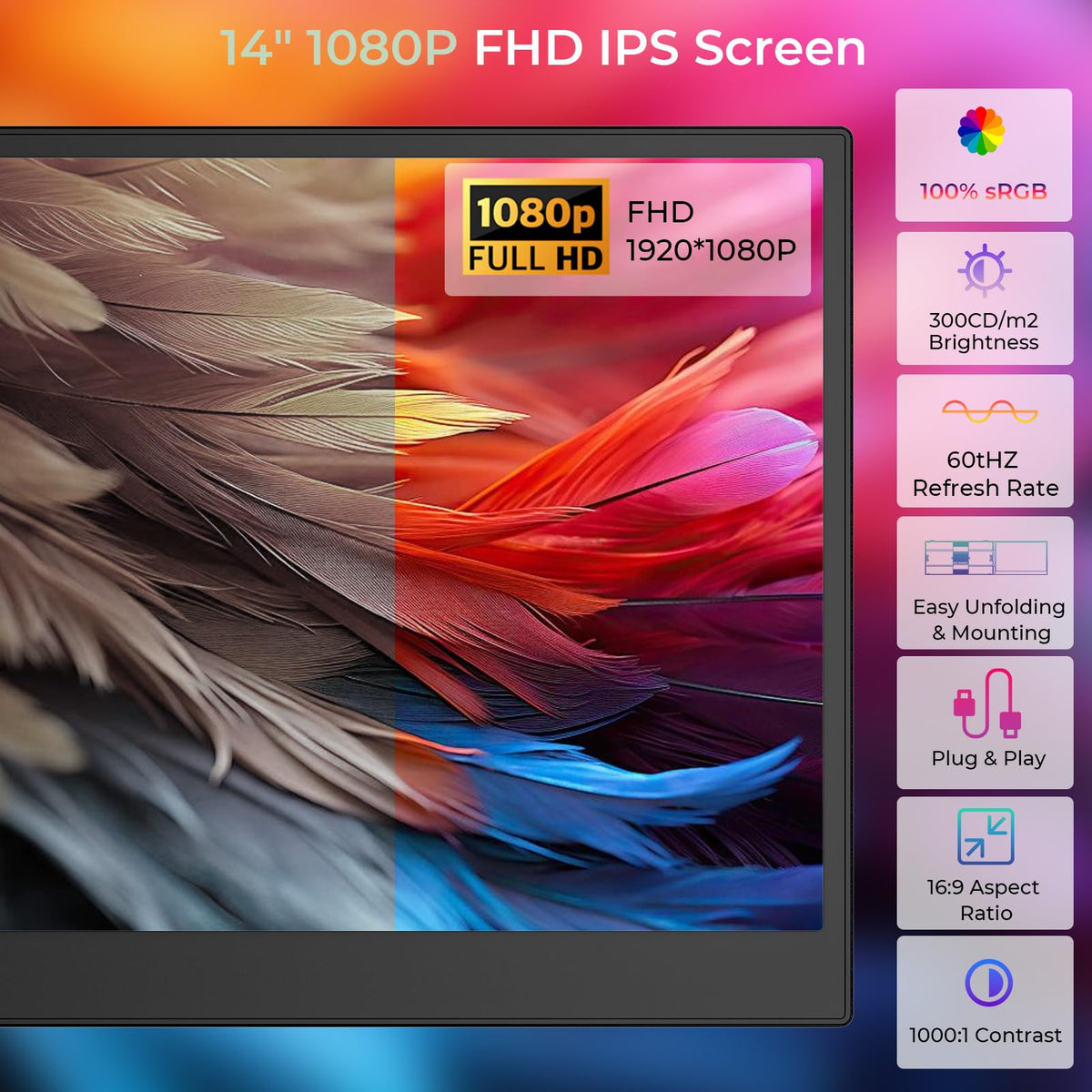 ZUMWALT 14 inch FHD display delivers sharp visuals