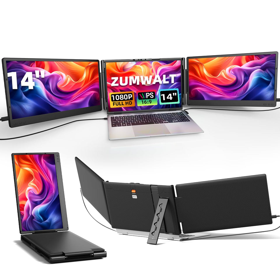 zumwalt-14inch-triple-monitor-setup expands productivity with three screens on the go.