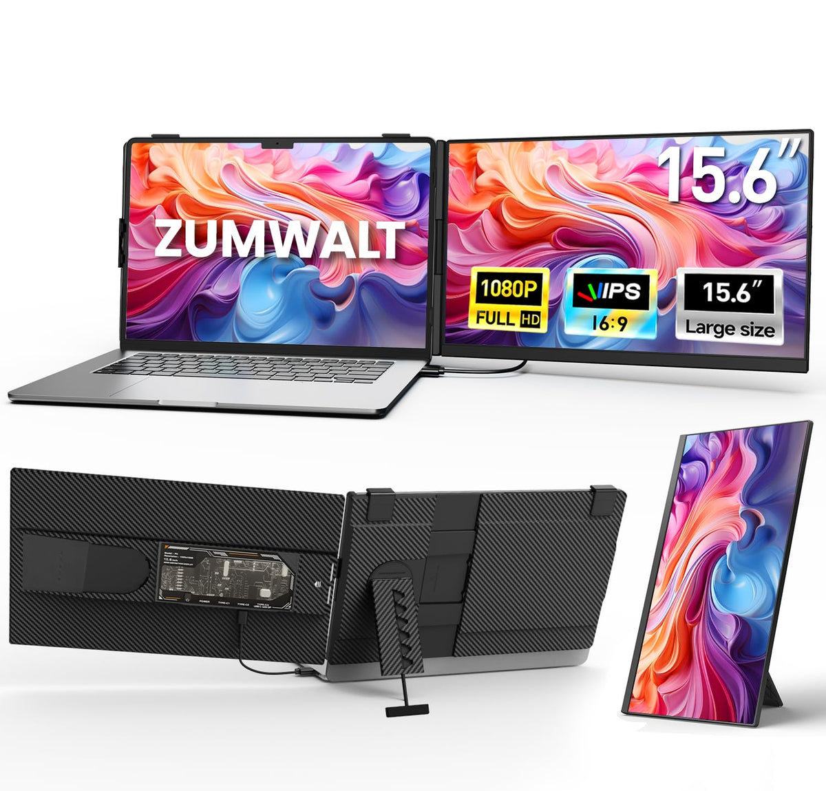 Zumwalt 15-6-inch laptop screen extender enables a second monitor for increased productivity.