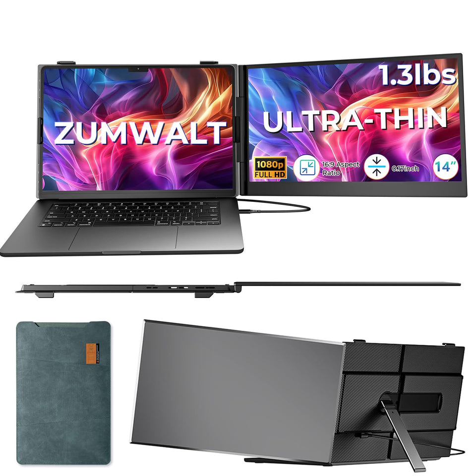 ZUMWALT laptop screen extender packaged for travel and quick setup