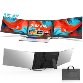 ZUMWALT P7 triple monitor front view showing compact, productive setup.