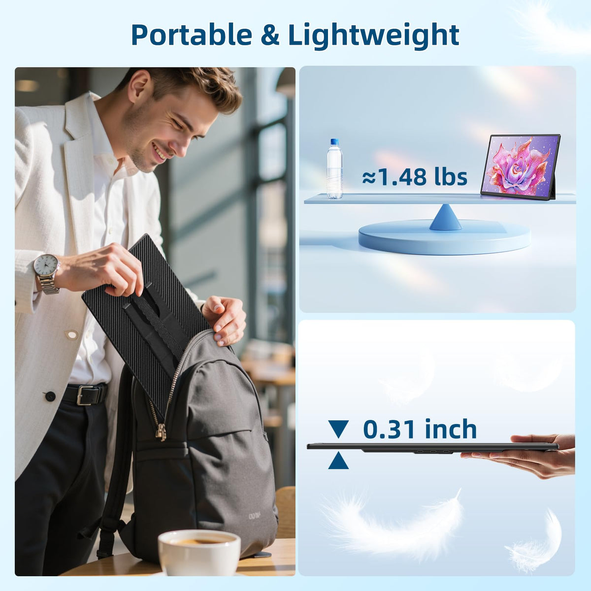 ZUMWALT portable monitor with included cables for easy compatibility