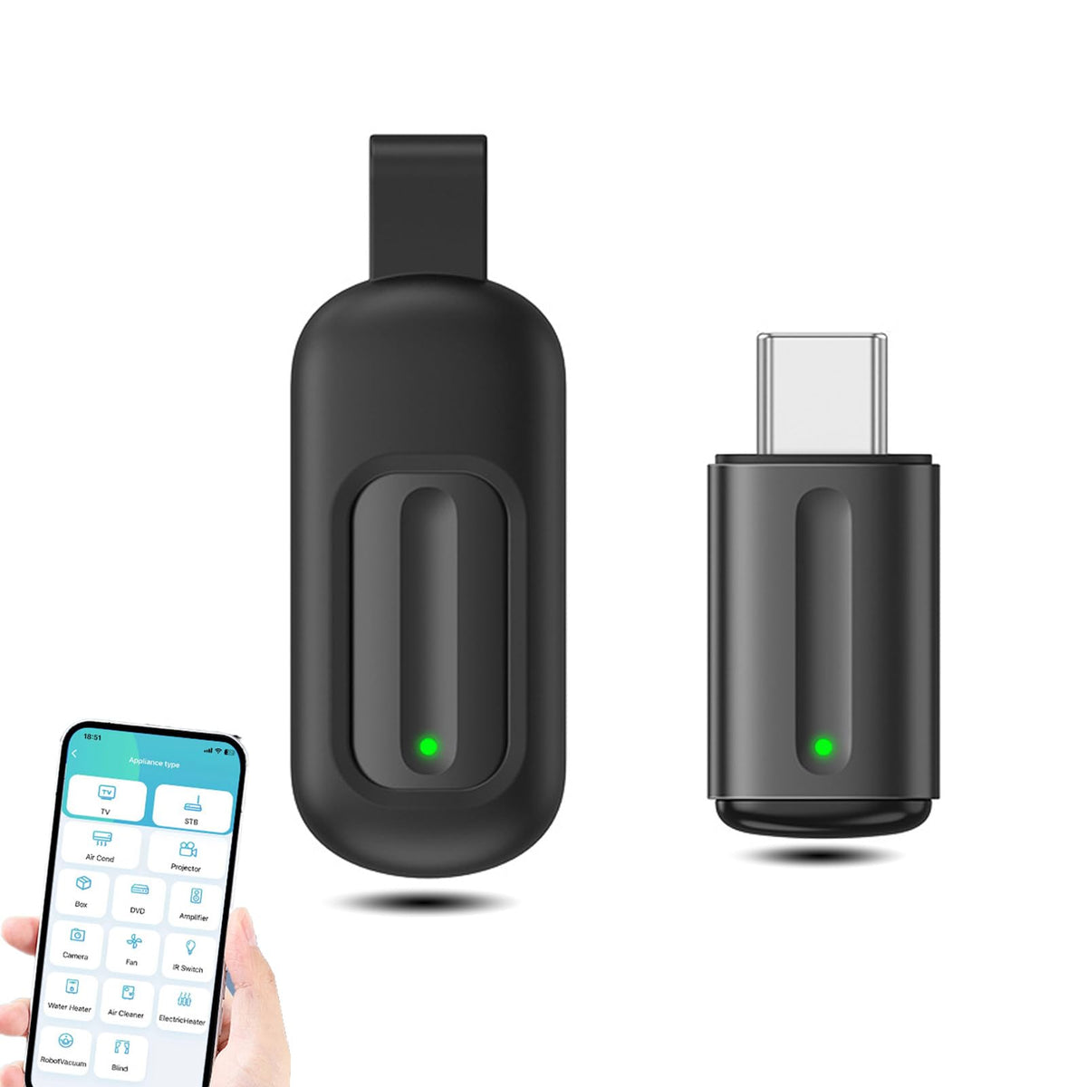 Zunate mini IR remote adapter front view highlights compact design and portability.