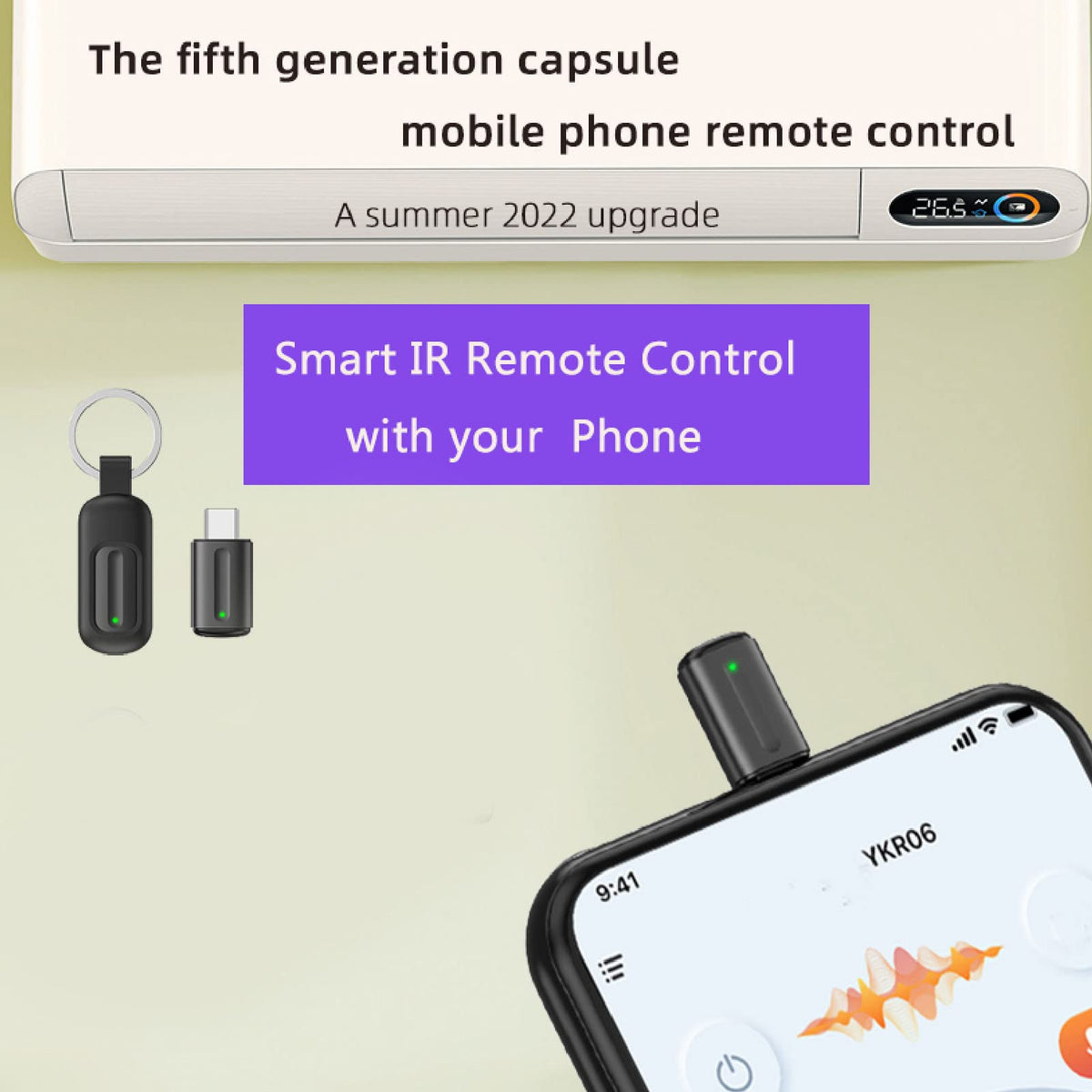 Zunate mini IR remote adapter side profile shows slim silhouette for handheld use.