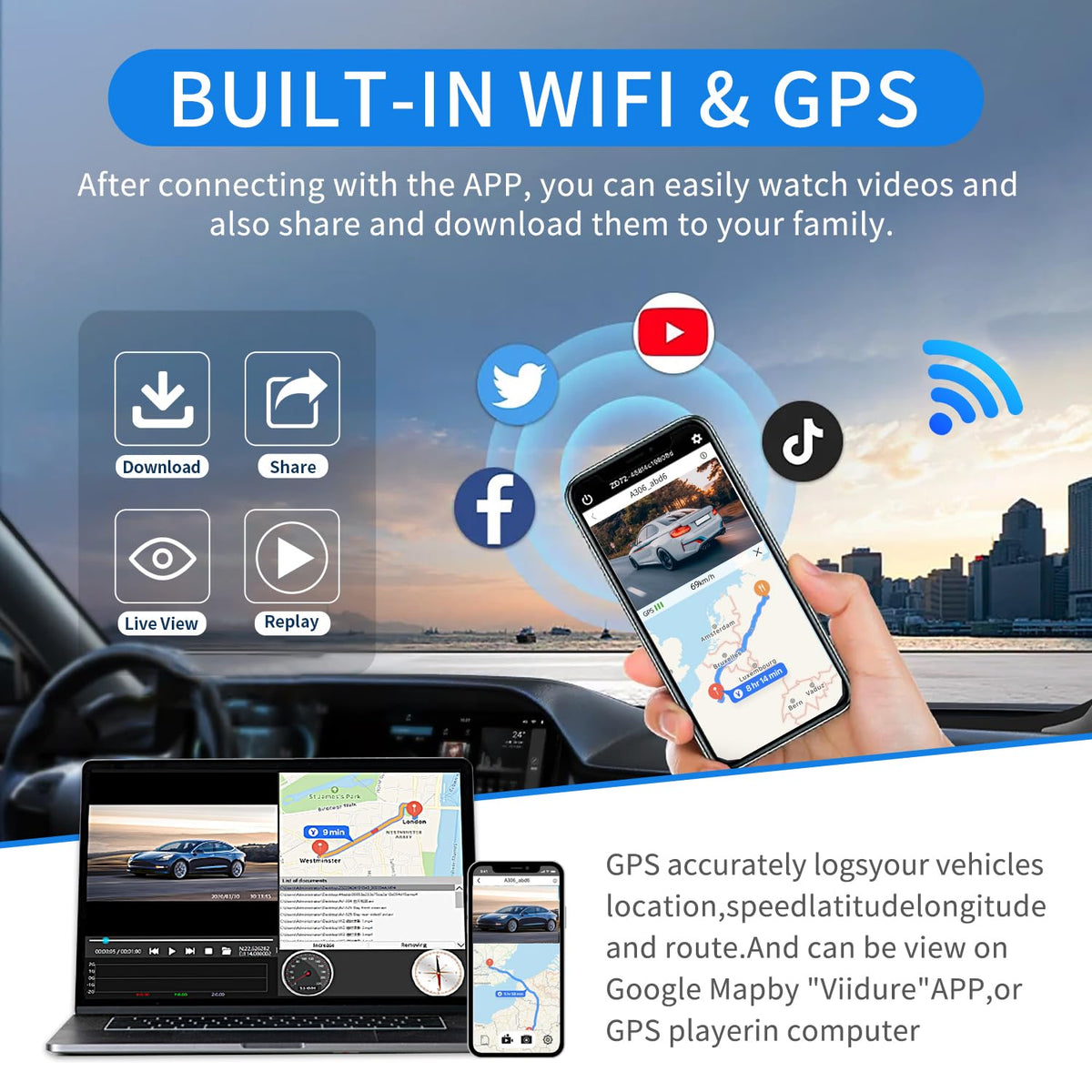 Zunfly IPS touchscreen lets you control playback and settings easily.