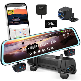 Zunfly mirror dash cam front view with 12-inch display for quick review.