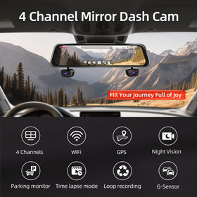 Zunfly mirror dash cam rear view camera captures wide area behind vehicle.