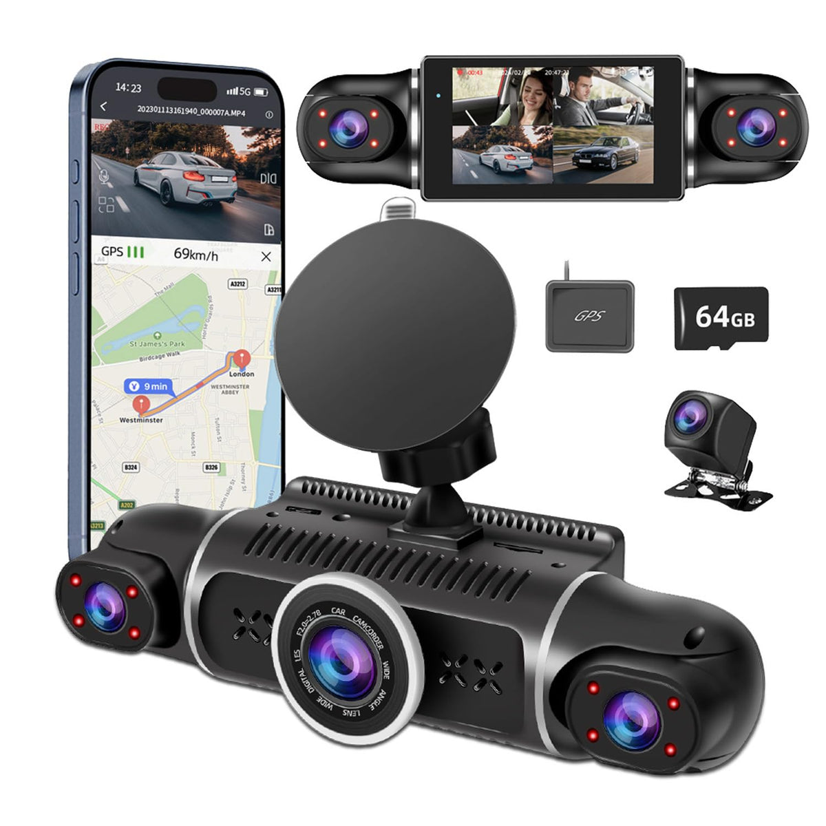Zunfly W2 front dash cam delivers wide road coverage.