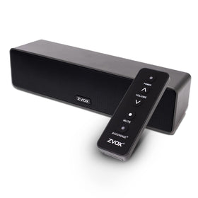 ZVOX AccuVoice AV100 front view, compact soundbar for small spaces.