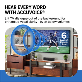 ZVOX AccuVoice AV100 six-level boost for clearer dialogue.