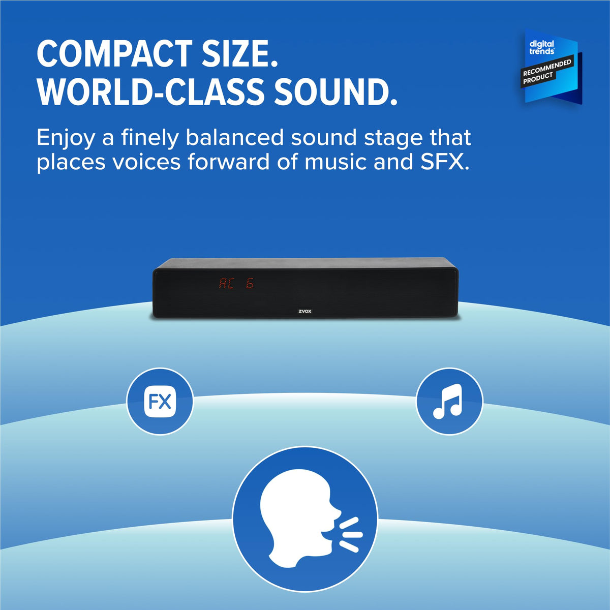 ZVOX home theater setup for easy placement and immersive listening.