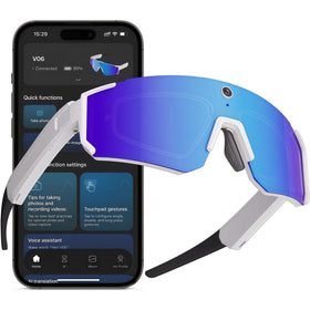 ZWJ Sport AI sunglasses with POV camera capturing hands-free cycling footage.