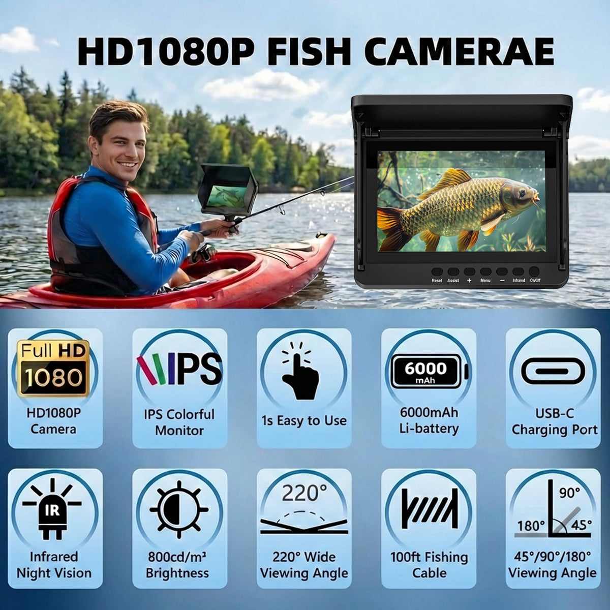 ZXBVSU camera with infrared night vision for clear silhouettes in dark water.