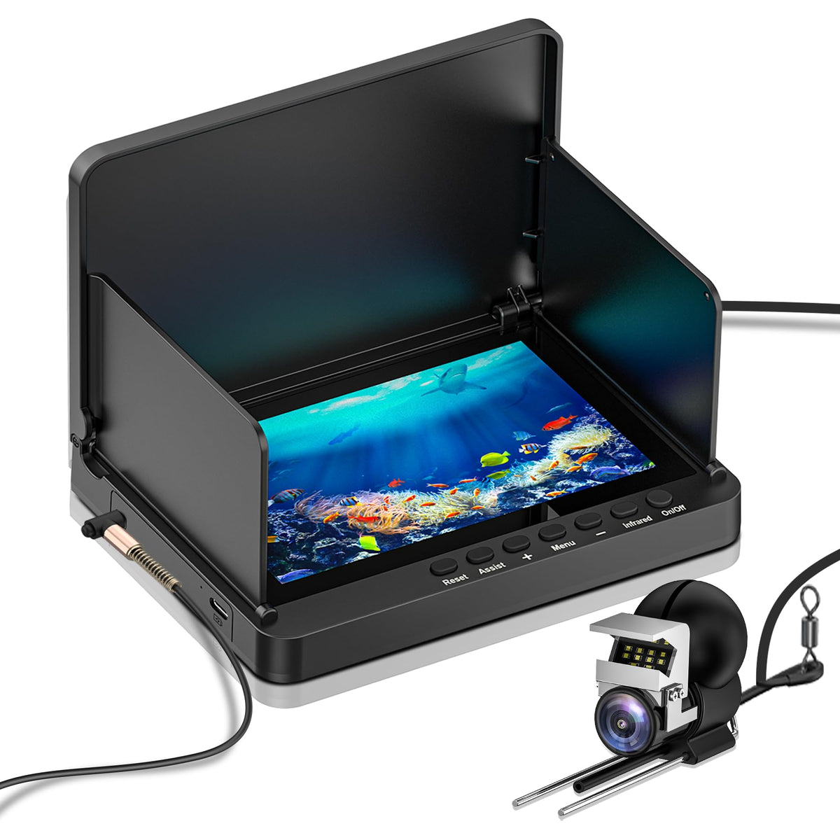 ZXBVSU underwater fishing camera with 5-inch screen for real-time viewing and smarter bait decisions.