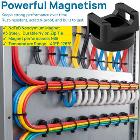 ZyCooom mounted on a metal tool chest keeping workshop cords organized