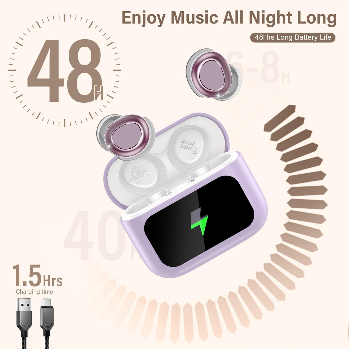 ZYHKON earbuds and case in pocket for travel convenience and long battery life