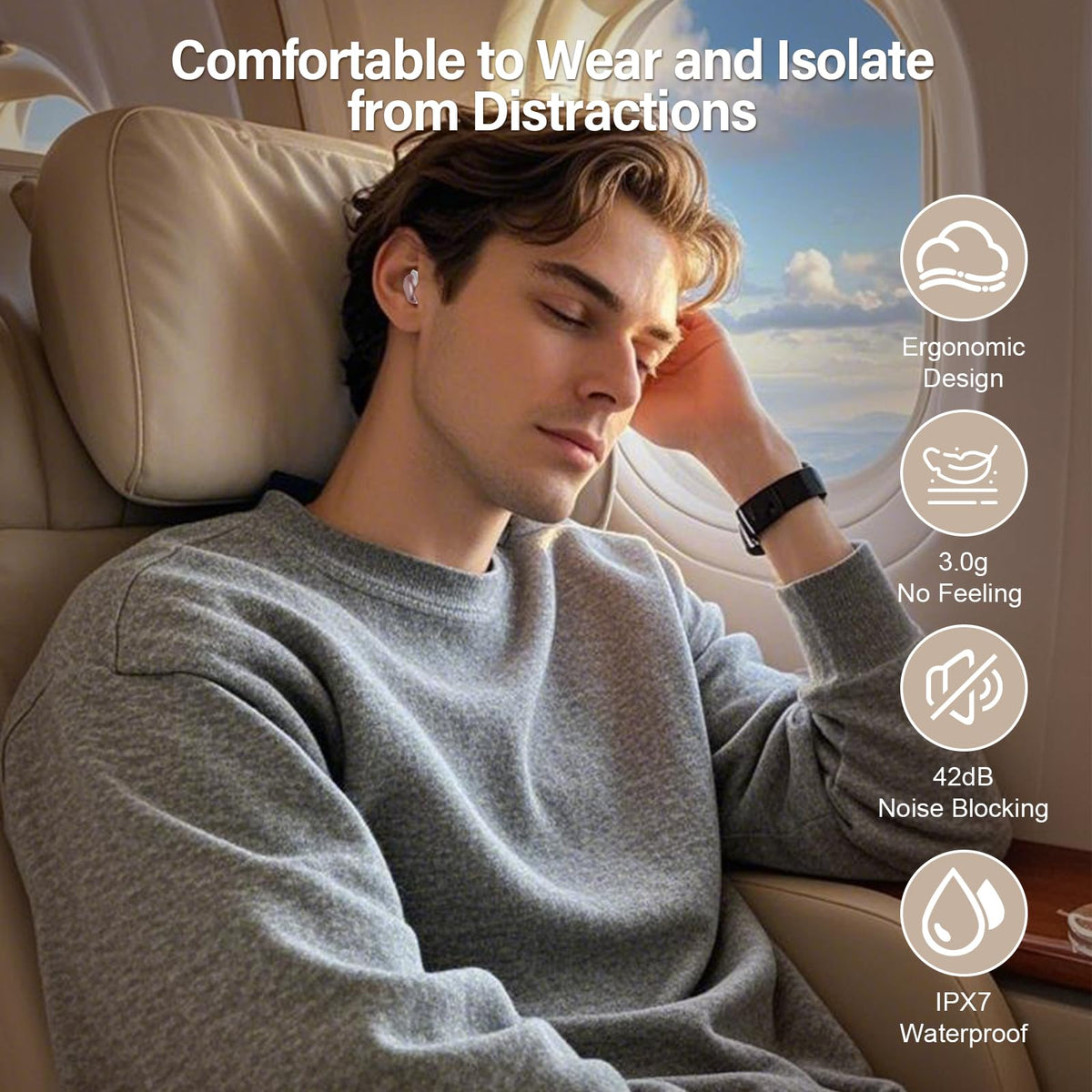 ZYHKON earbuds in use on pillow, comfortable overnight listening and sleep mode