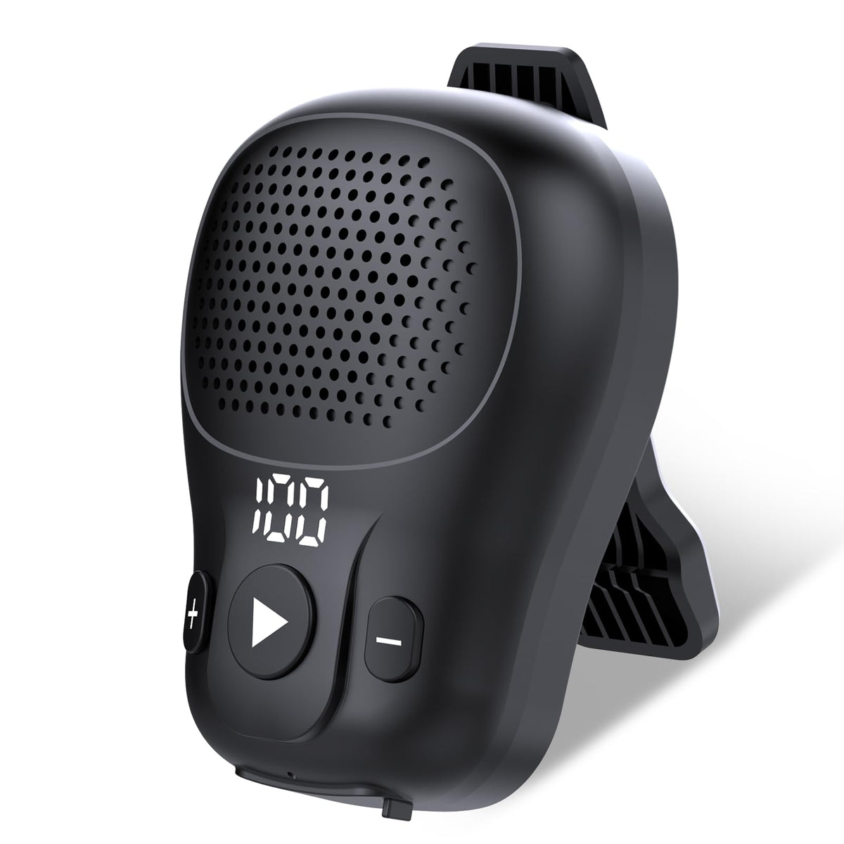 ZYHKON wearable Bluetooth speaker clip-on on collar delivering compact, powerful sound.