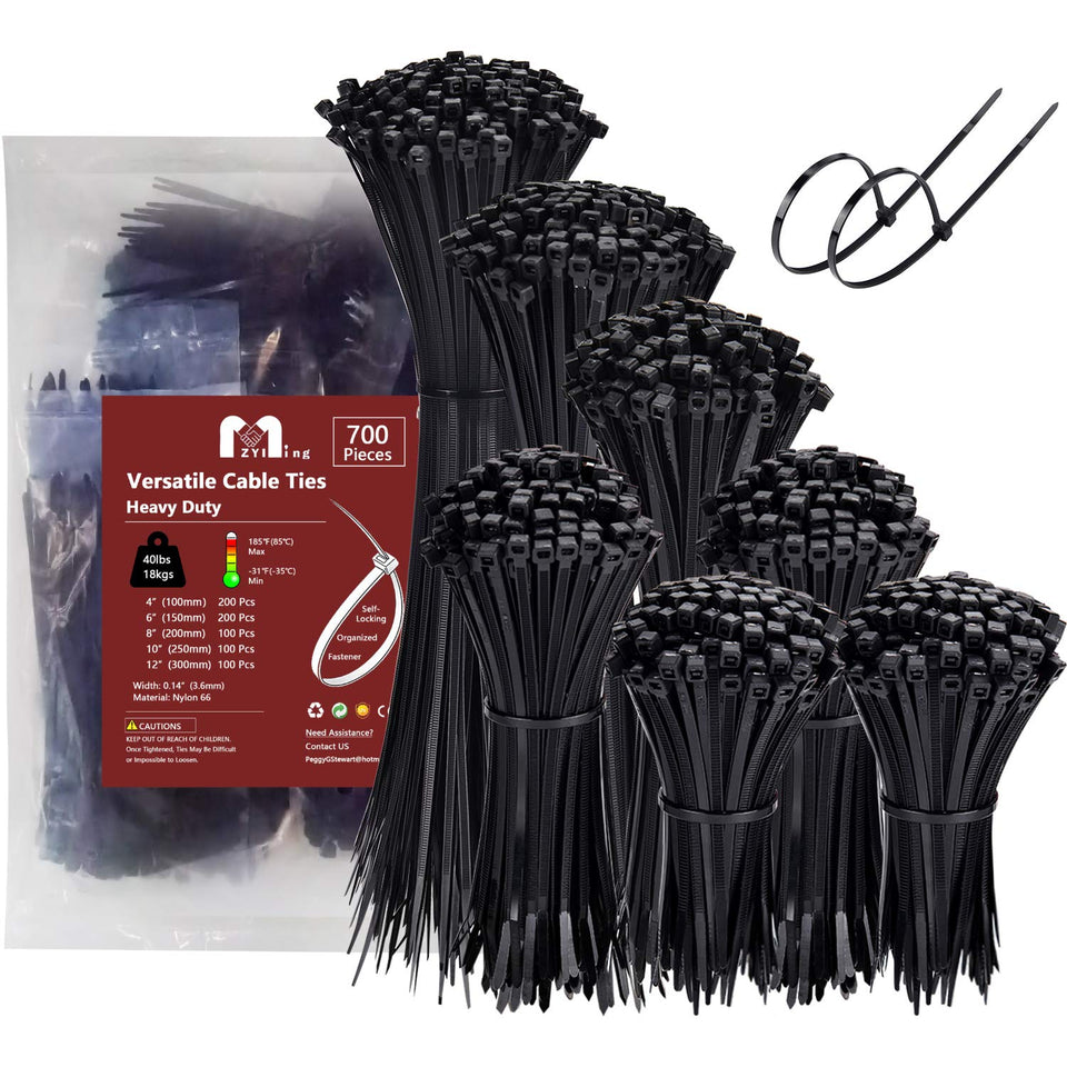 Zyiming zip ties assorted sizes 4-12 inch for versatile organization and cord management