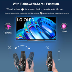 ZYK LG remote durability close-up indicating 120,000+ clicks tested.