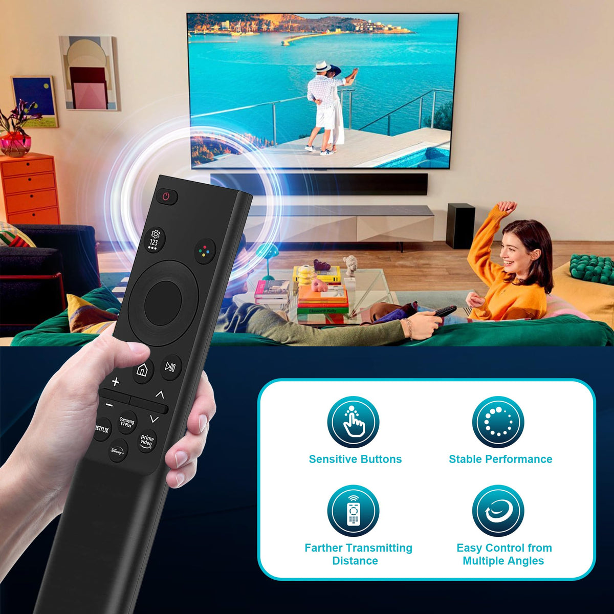 ZYK remote focused on Netflix Prime Disney+ shortcut buttons for faster access