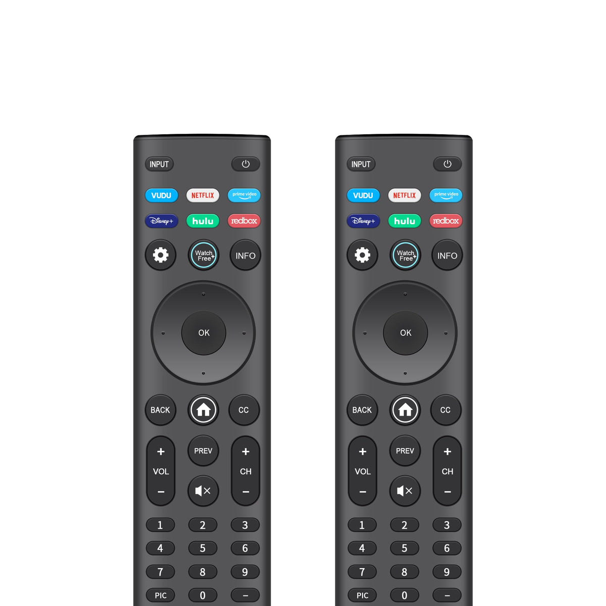 ZYK Replacement XRT140 remote front view for VIZIO TVs with quick access shortcuts