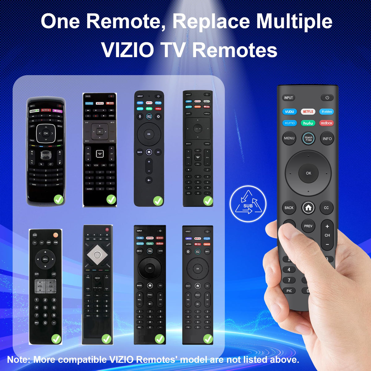 ZYK VIZIO remote side view emphasizes ergonomic grip.