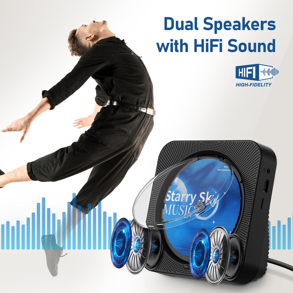 ZYOKATA top open CD tray with disc inserted highlighting quick playback benefit