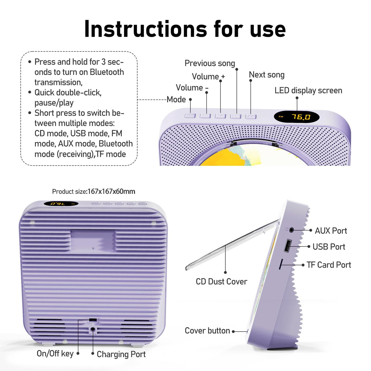 ZYOKATA top open disc tray highlighting easy CD loading and dust cover protection