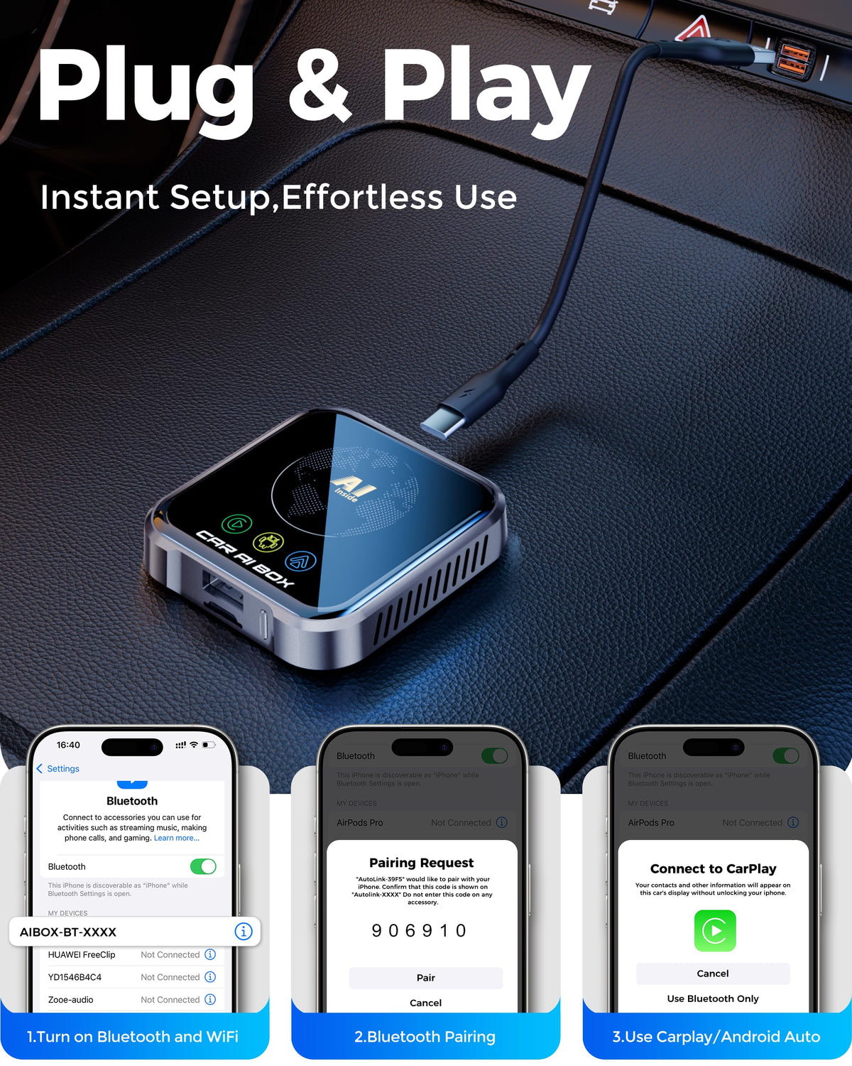 ZYW Magic AI Box Android 10 OS enables apps and offline media.