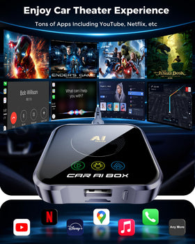ZYW Magic AI Box wireless Android Auto pairing on dashboard surface.