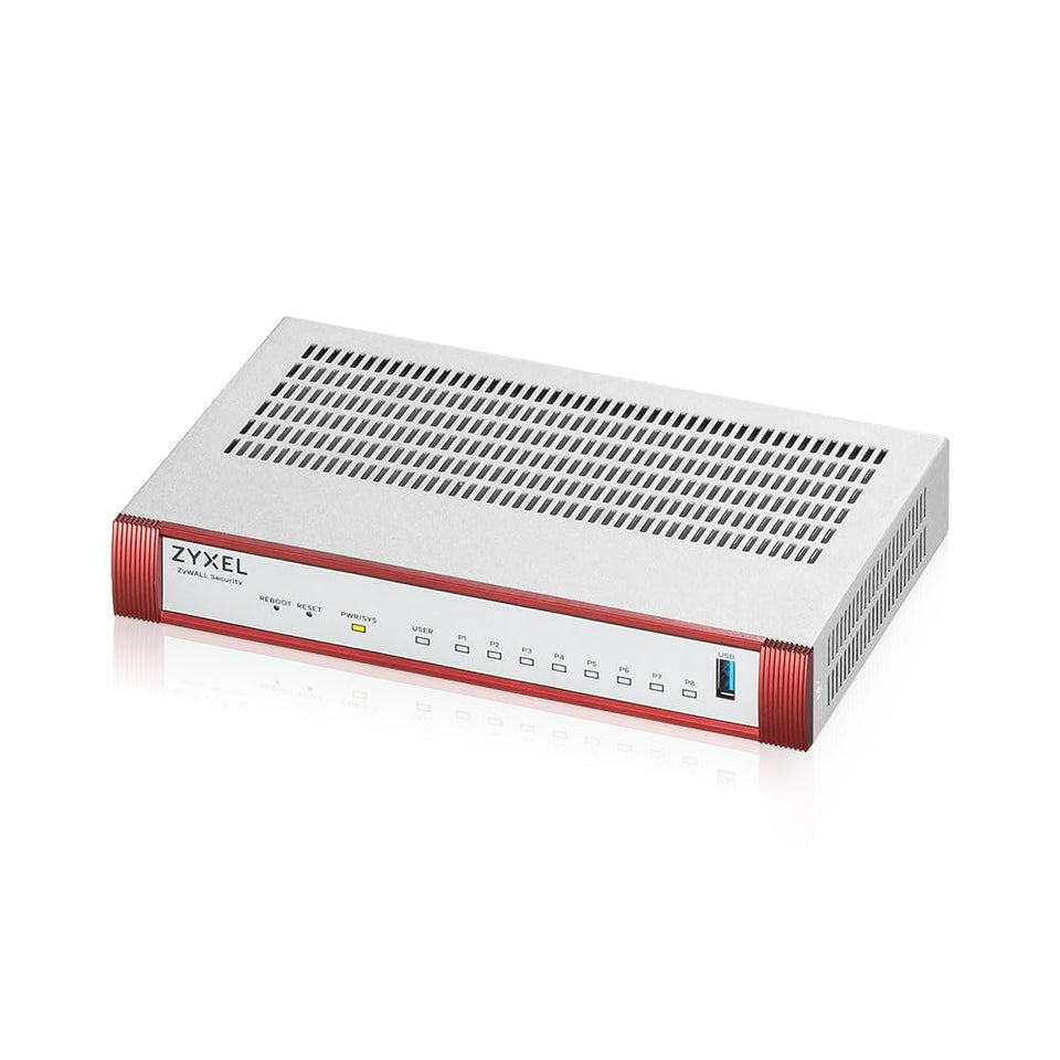 ZYXEL USGFLEX100H front panel showing compact, silent firewall.