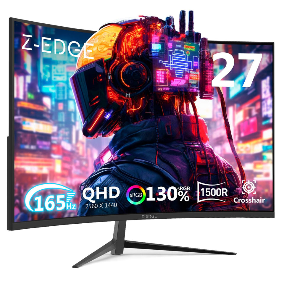 Z Z-EDGE UG27Q curved monitor front view shows immersive gaming performance.