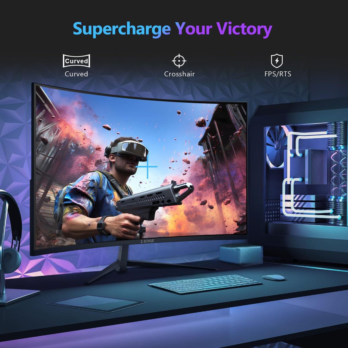Z Z-EDGE UG27Q 1500R curved screen enhances immersive movie and game scenes.