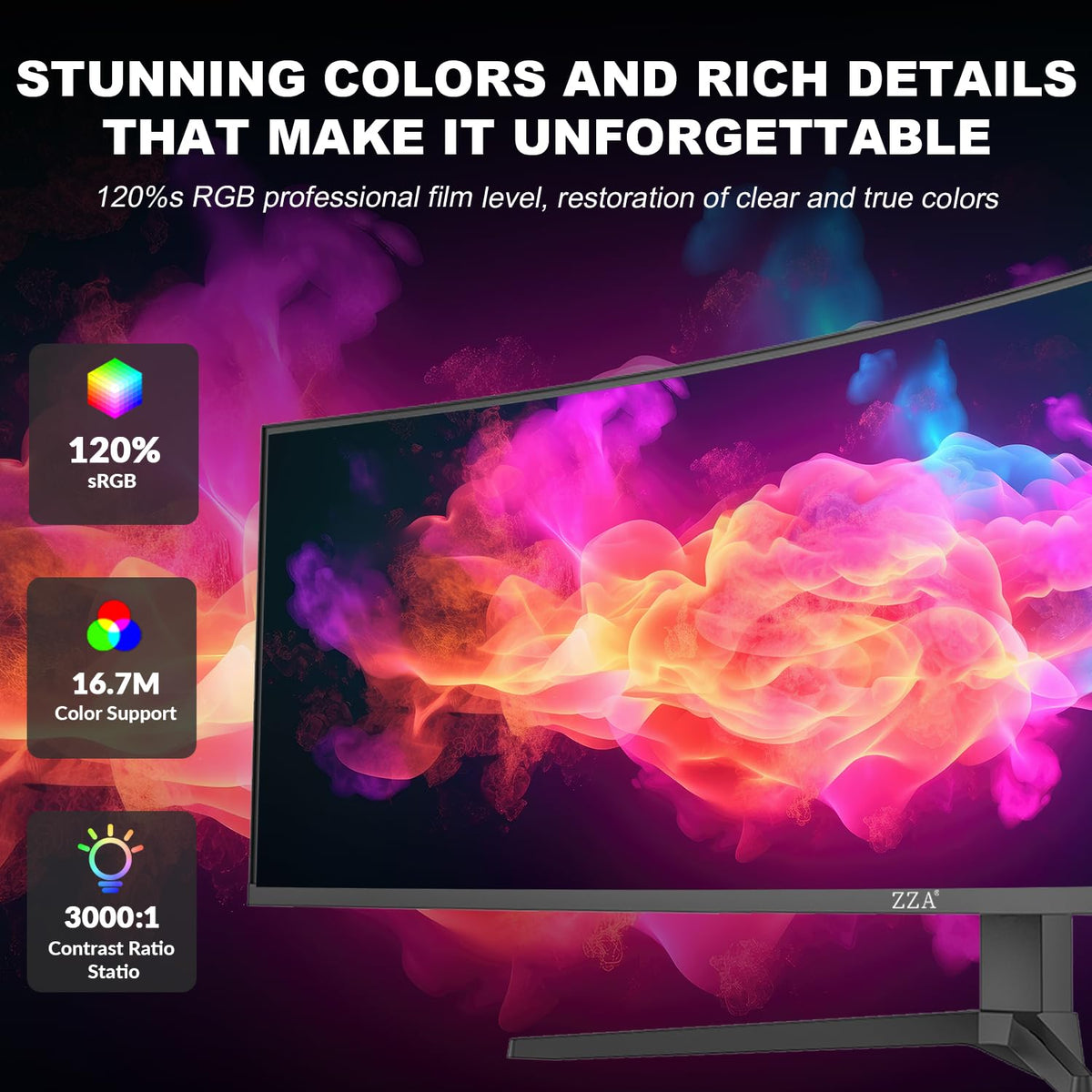 ZZA color-accurate display with 120% sRGB coverage for design work.