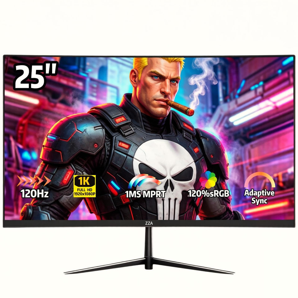ZZA 24.5-inch curved gaming monitor for immersive viewing and wide angles.