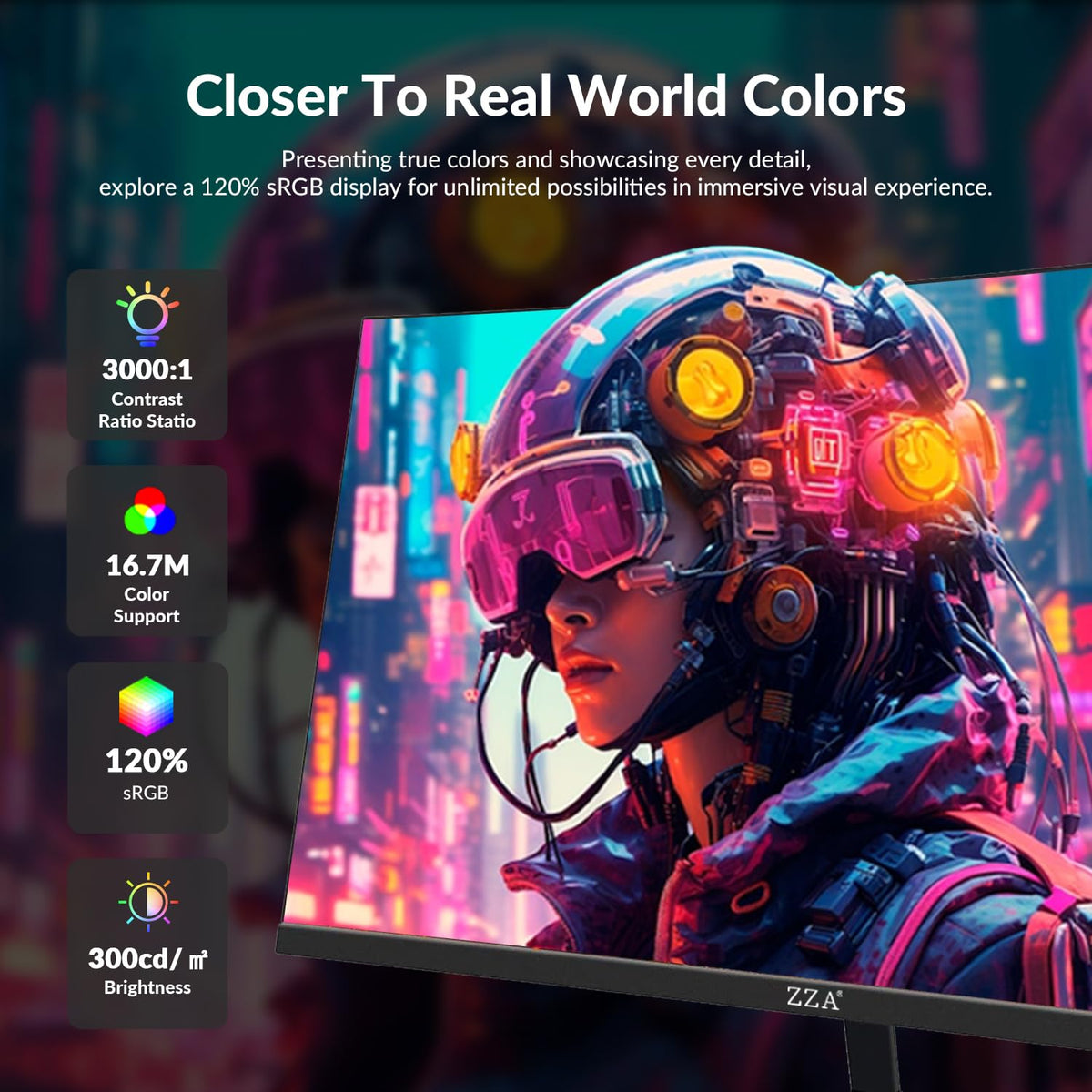 ZZA 24 gaming monitor bezel-less design for edge-to-edge immersion