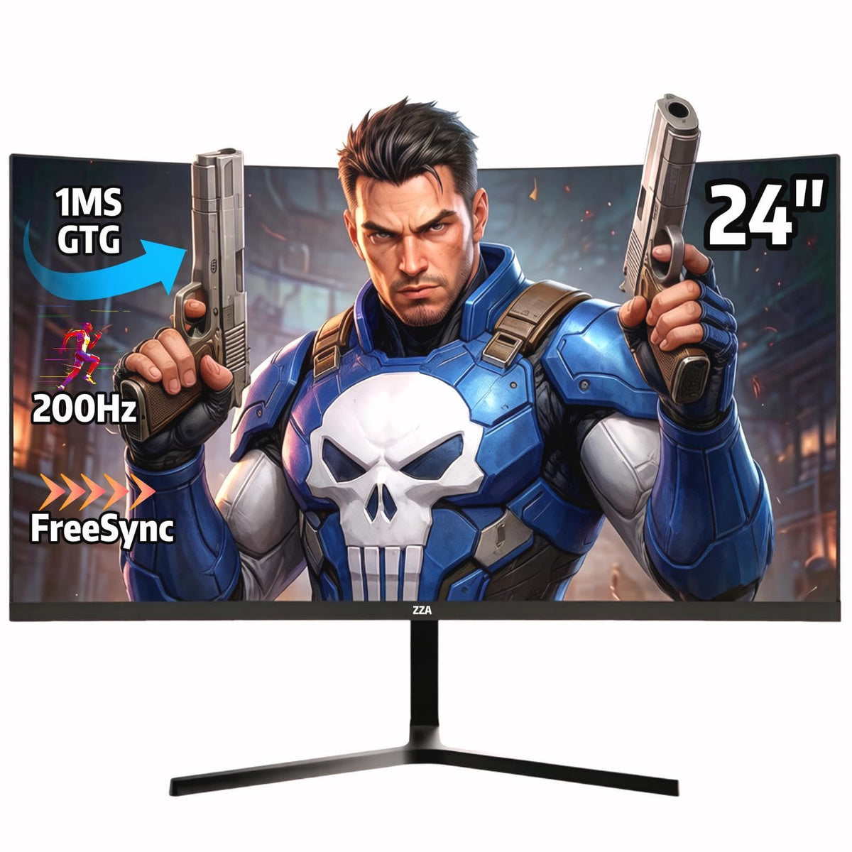 ZZA 24 gaming monitor curved front view for immersive gameplay