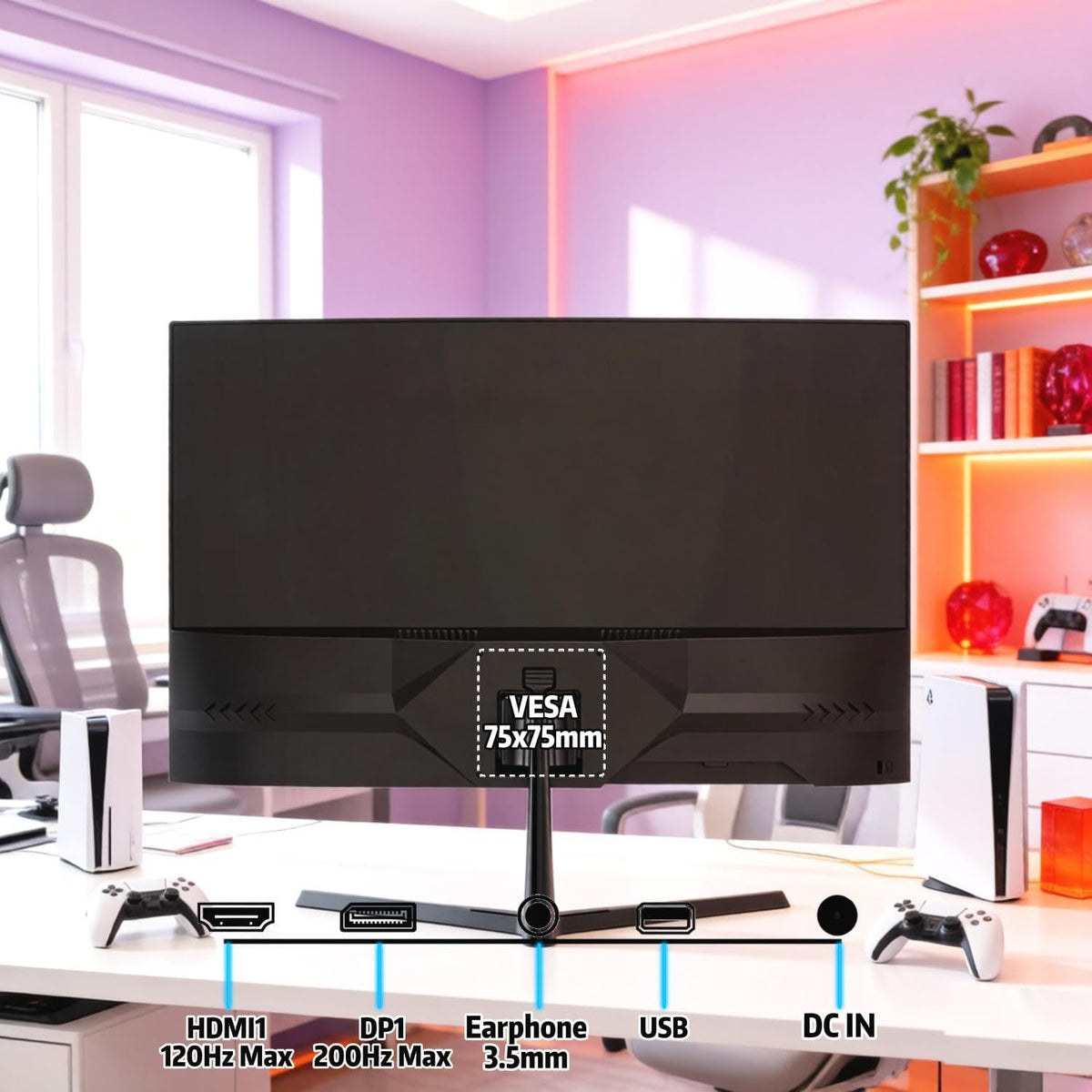 ZZA 24 gaming monitor curved side view highlighting slim bezel design