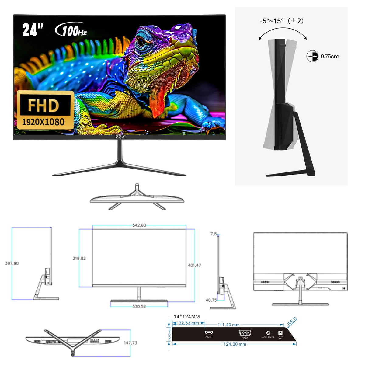 ZZA 24-inch monitor delivers 100Hz FHD flow for smooth visuals.