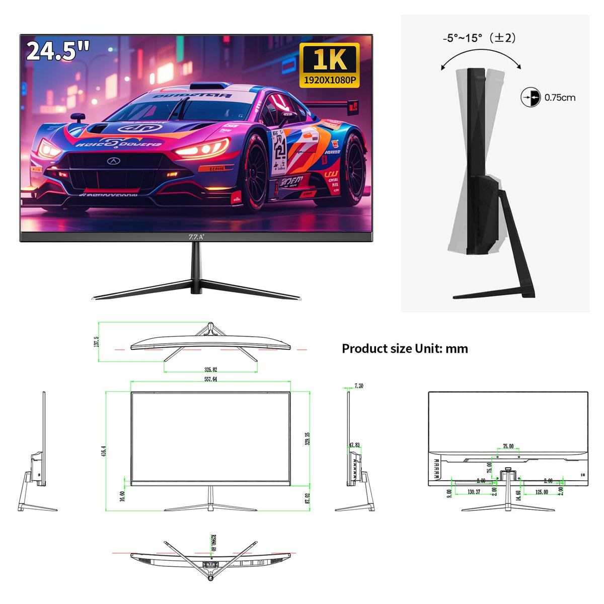 ZZA 1080p FHD with 25-inch curved display for daily tasks.