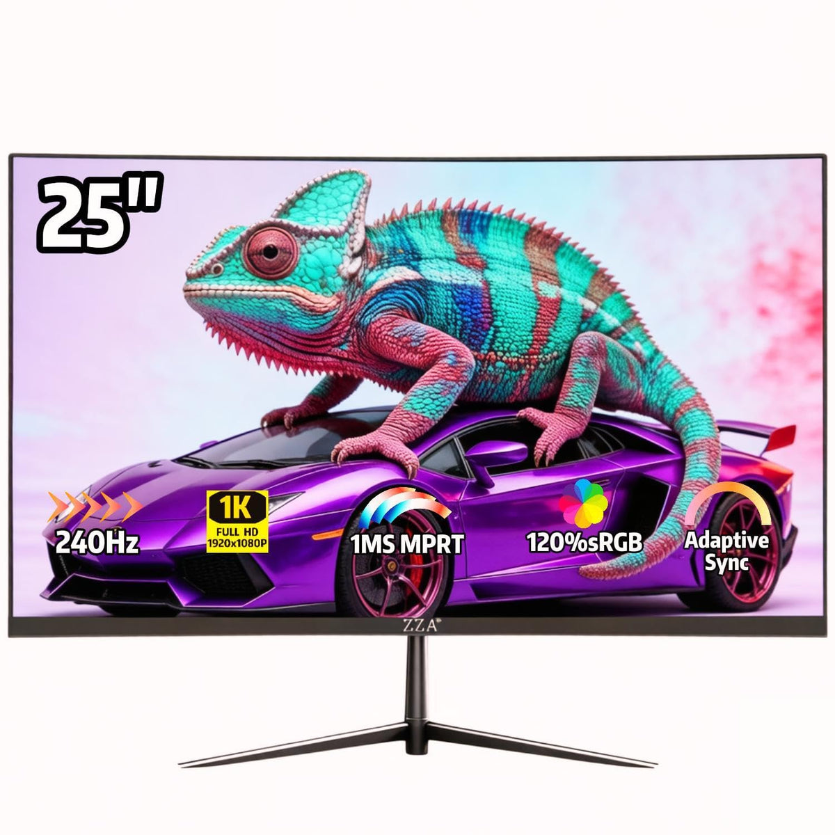ZZA 25-inch monitor front view for a sleek desktop setup