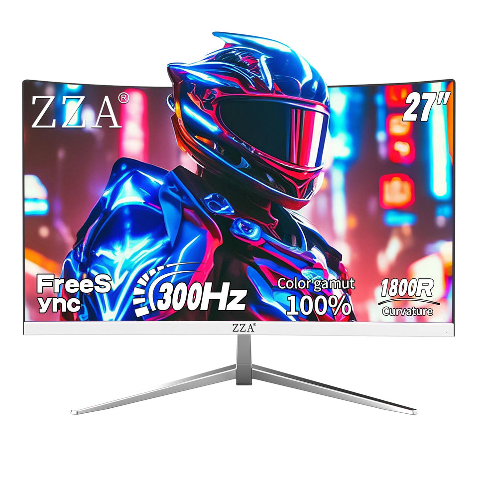 ZZA 27-inch curved gaming monitor front view for immersive gameplay and fast responsive visuals.