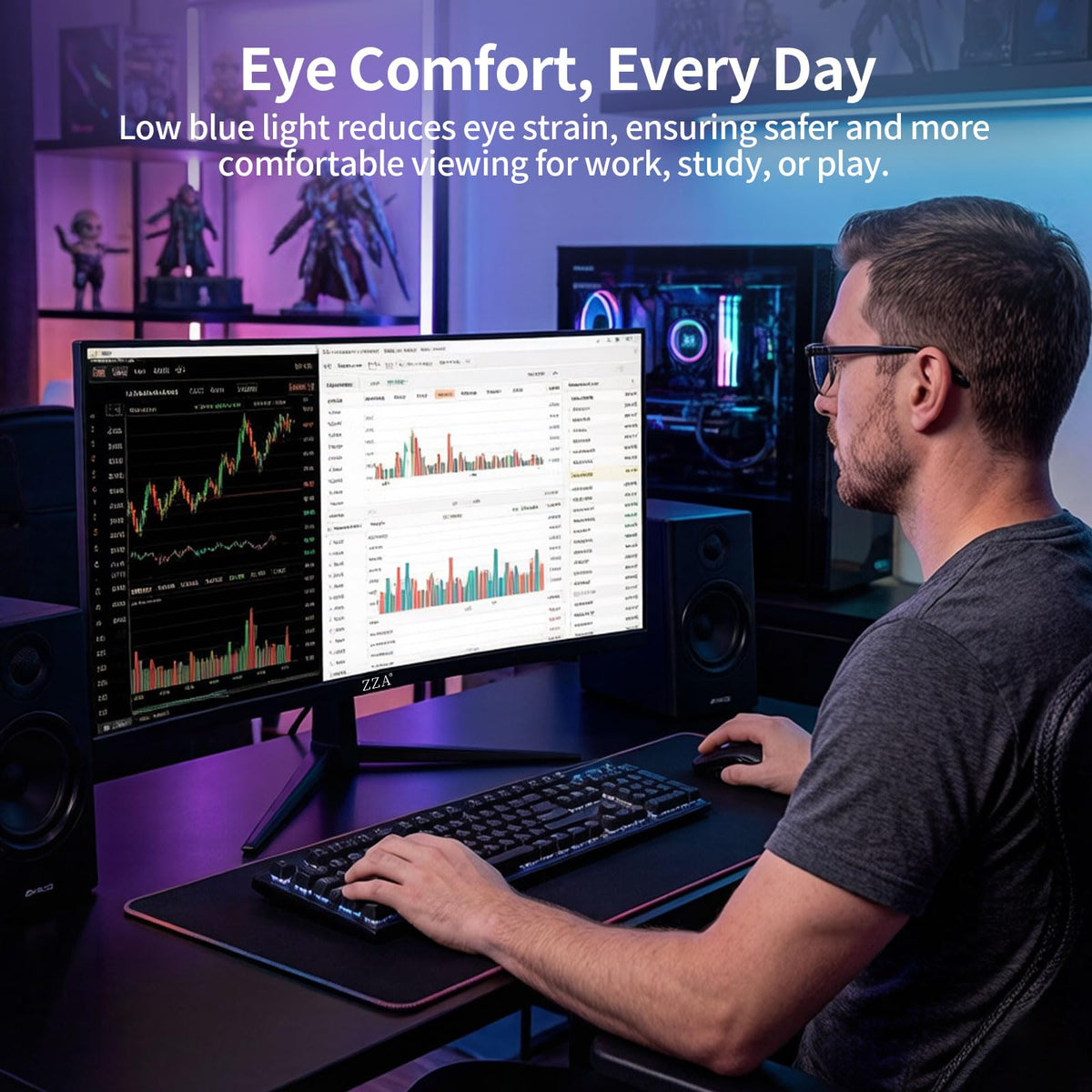 ZZA 27-inch curved gaming monitor 144Hz refresh for smooth gameplay
