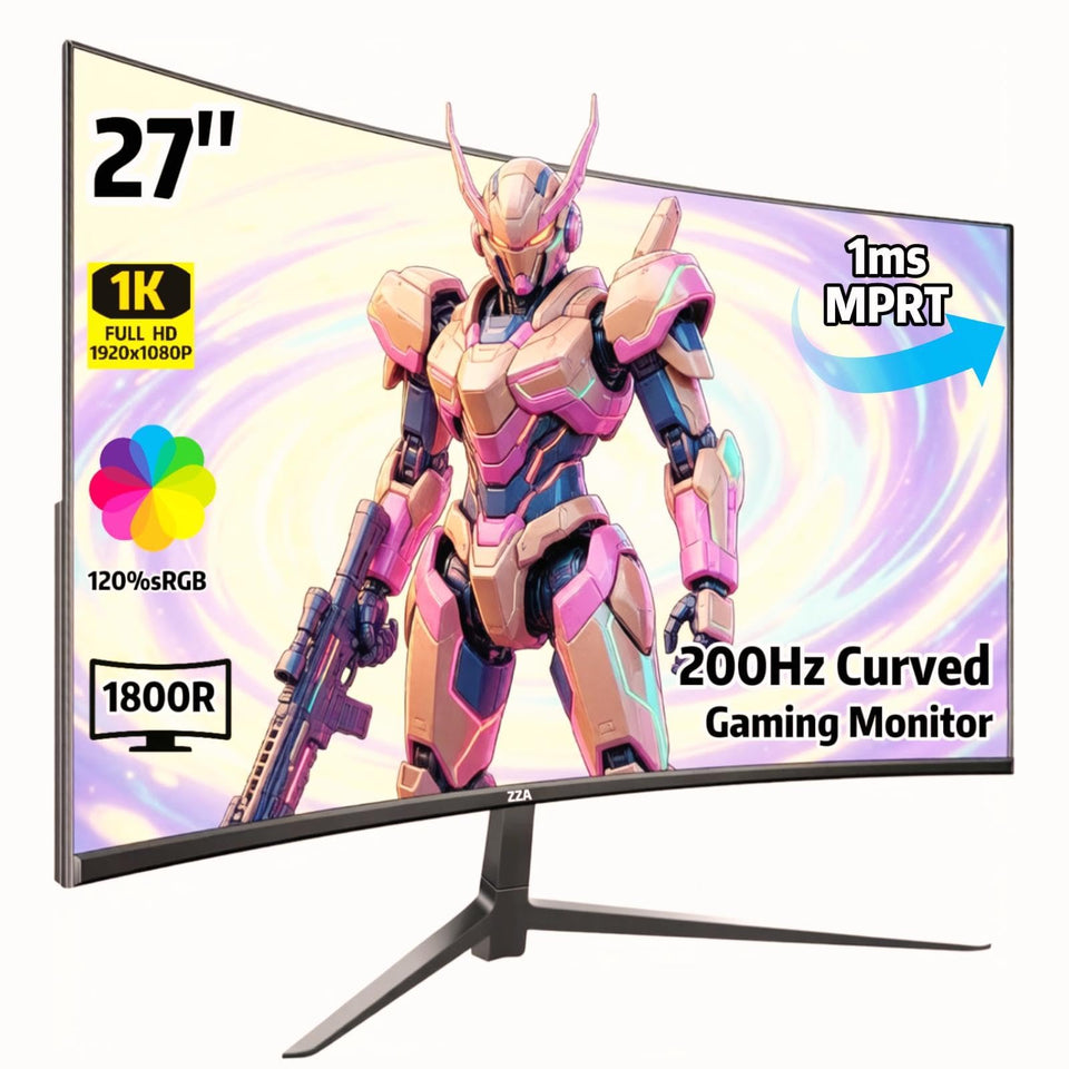 ZZA 27-inch curved gaming monitor front view with 200Hz for smooth gameplay