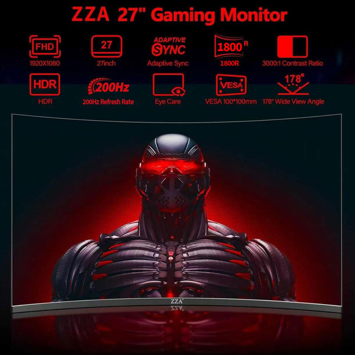 ZZA 27-inch curved monitor ergonomic stand adjusting tilt, swivel, and height