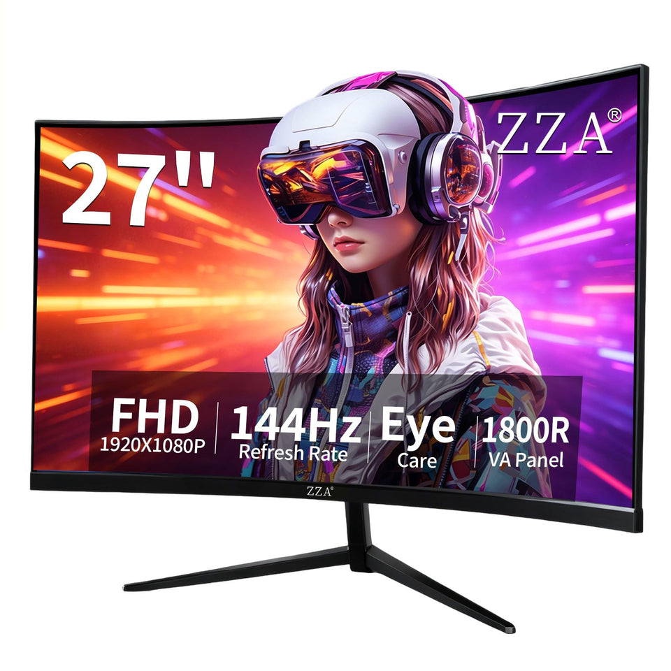 ZZA 27-inch curved gaming monitor front view for immersive gaming experience