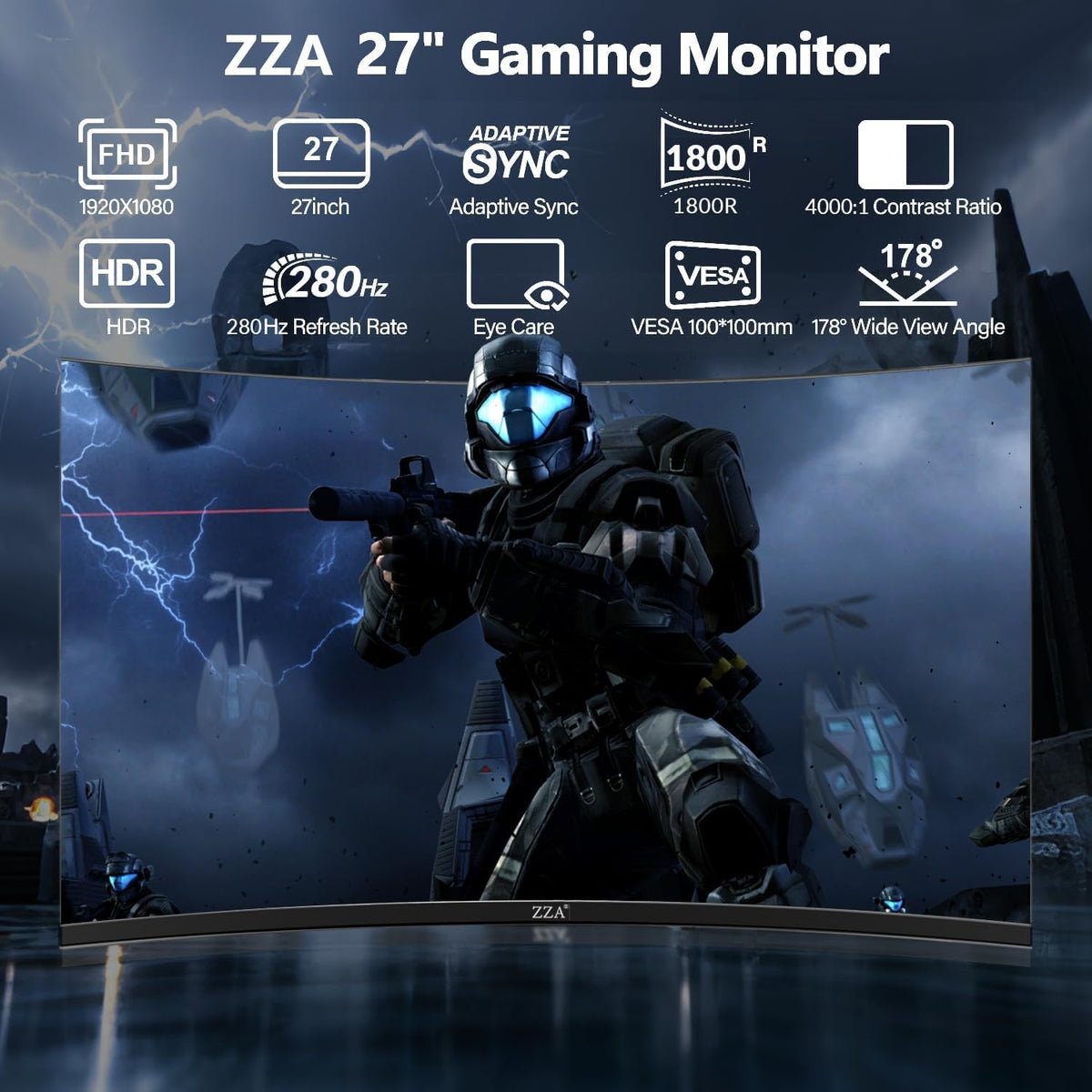 ZZA monitor highlights its 1800R curvature for immersive play
