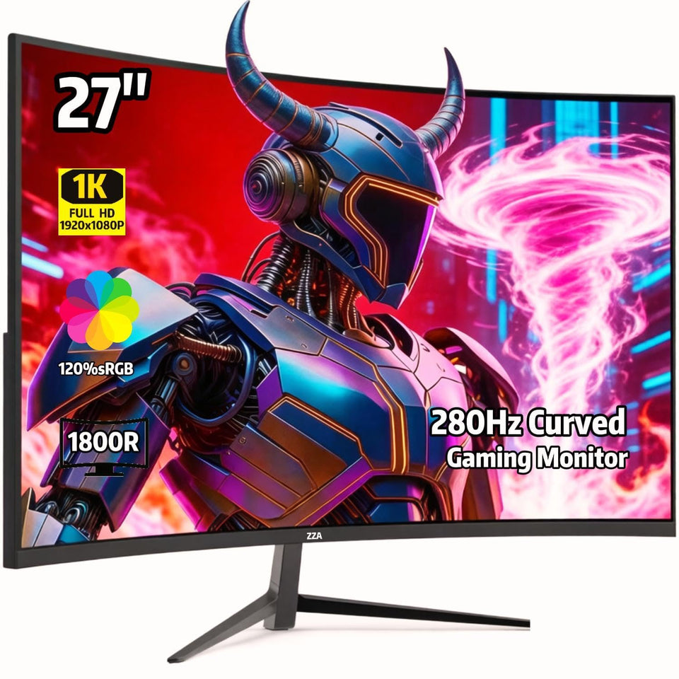 ZZA 27-inch curved monitor front view for immersive gaming and wide viewing comfort